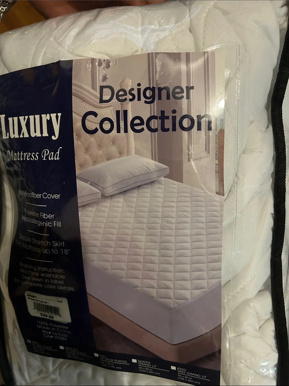 Designer Collection White Mattress Pad -twin size